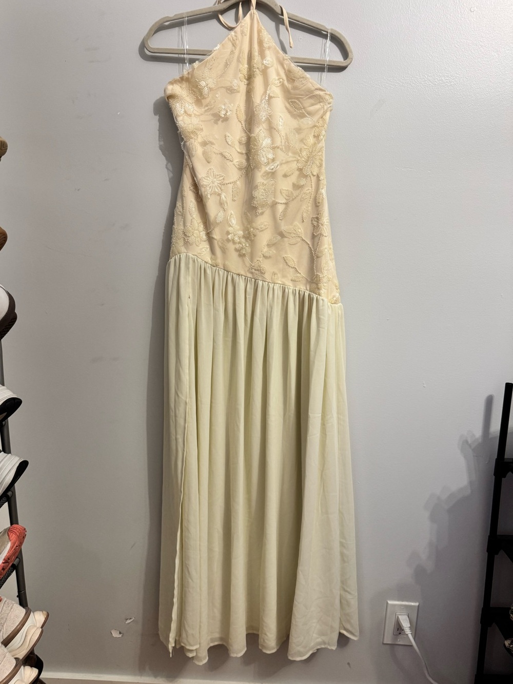 Butter Yellow Halter Evening Gown